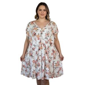 Torrid Plus Sz 3X Floral Babydoll Dress Rayon V-Neck Boho Chic Empire Waist Mini